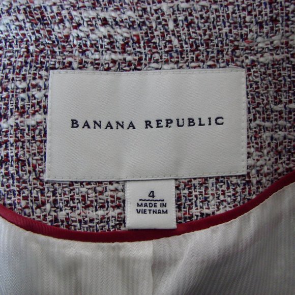 Banana Republic Tweed Linen Blend Jacket Blazer Fringe Collarless Size 4 - Picture 3 of 16